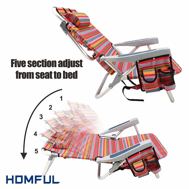 国産原料100% HOMFUL Reclining High Back Low Beach Chair Compact Folding  Protable Prof リュック、バッグ